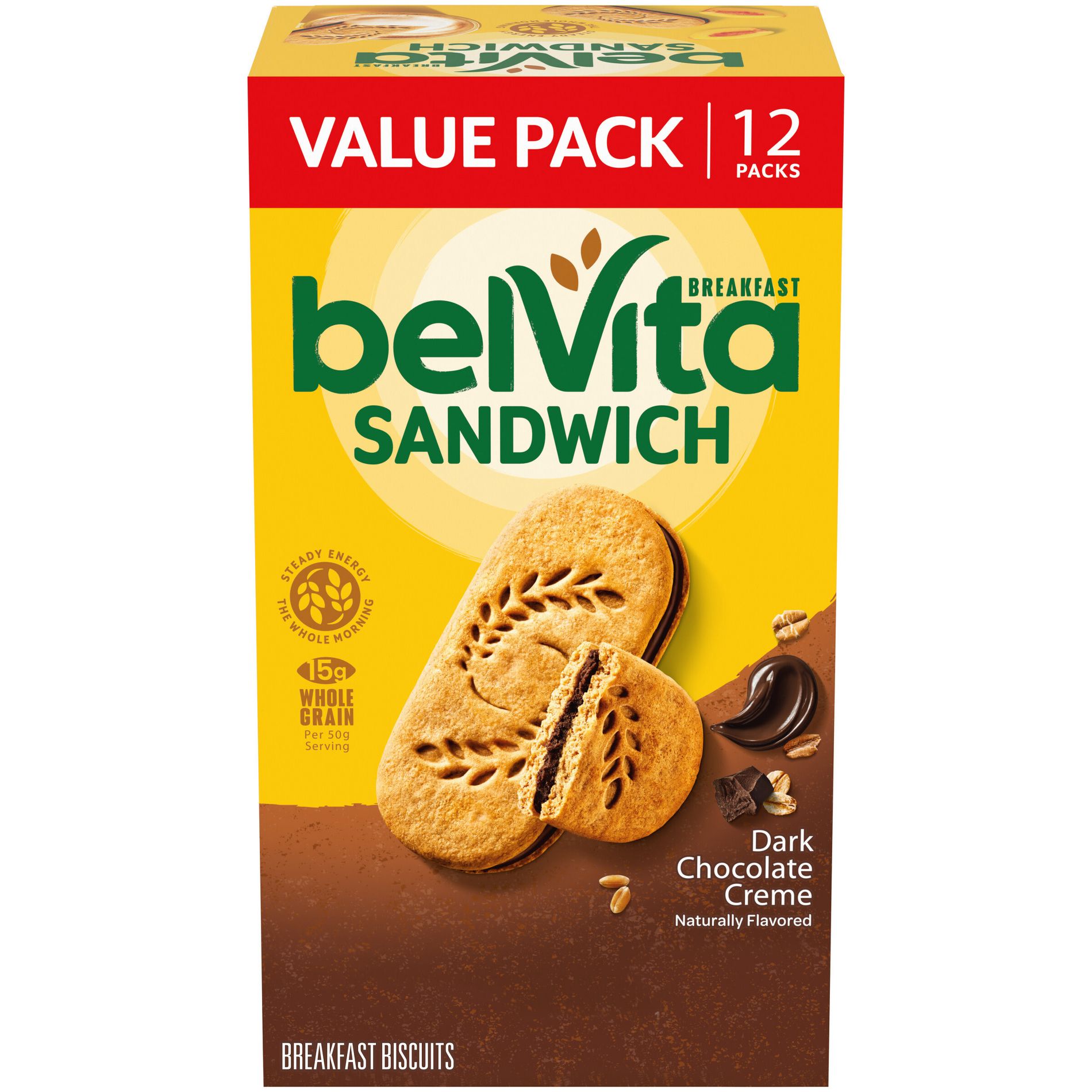 BelVita Breakfast Sandwich Dark Chocolate Creme Breakfast Biscuits Value Pack - 12.12oz/12pk