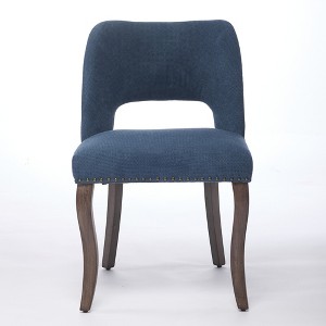 Gulches Blue Fabric Dining Chairs Set of 2 - Hollow-Out Back with Copper Nails, S-Spring + High-Density Foam, Curved Solid Wood Legs - 1 of 4