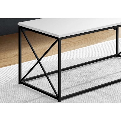 White Rectangular Coffee Table with Black Metal Frame