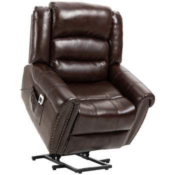 HOMCOM Dual Motor Electric Power Lift Recliner Chair for Elderly with Massage, PU Leather Reclining Chair with Remote with USB Interface, Brown
