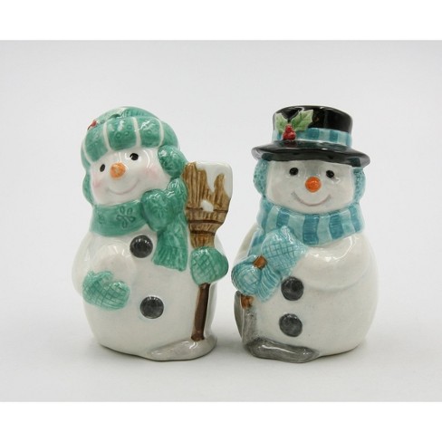 Kevins Gift Shoppe Ceramic Blue And Green Snowman Salt And Pepper ...