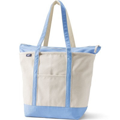 Lands' End Zip Top Long Handle Canvas Tote Bag