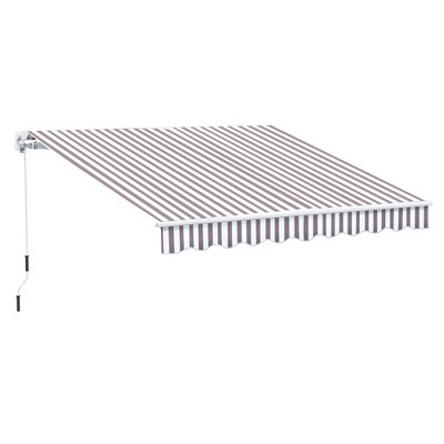 Vynxaria 10' x 8' Retractable Awning - Sunshade Shelter with Manual Crank - Coffee Stripes