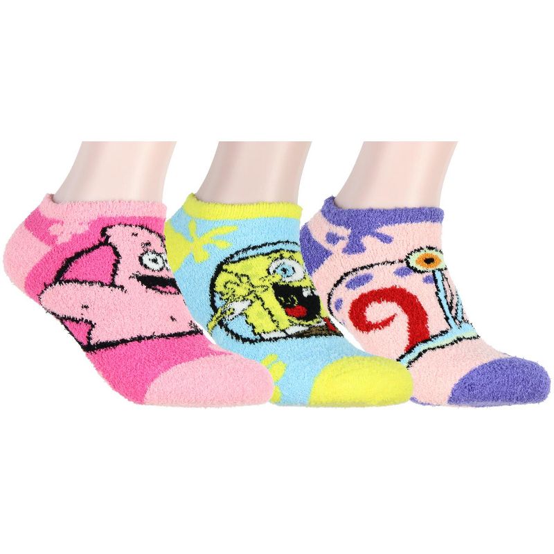 Nickelodeon SpongeBob SquarePants Women's Plush Fuzzy 3 Pack Ankle Socks Multicoloured, 1 of 4