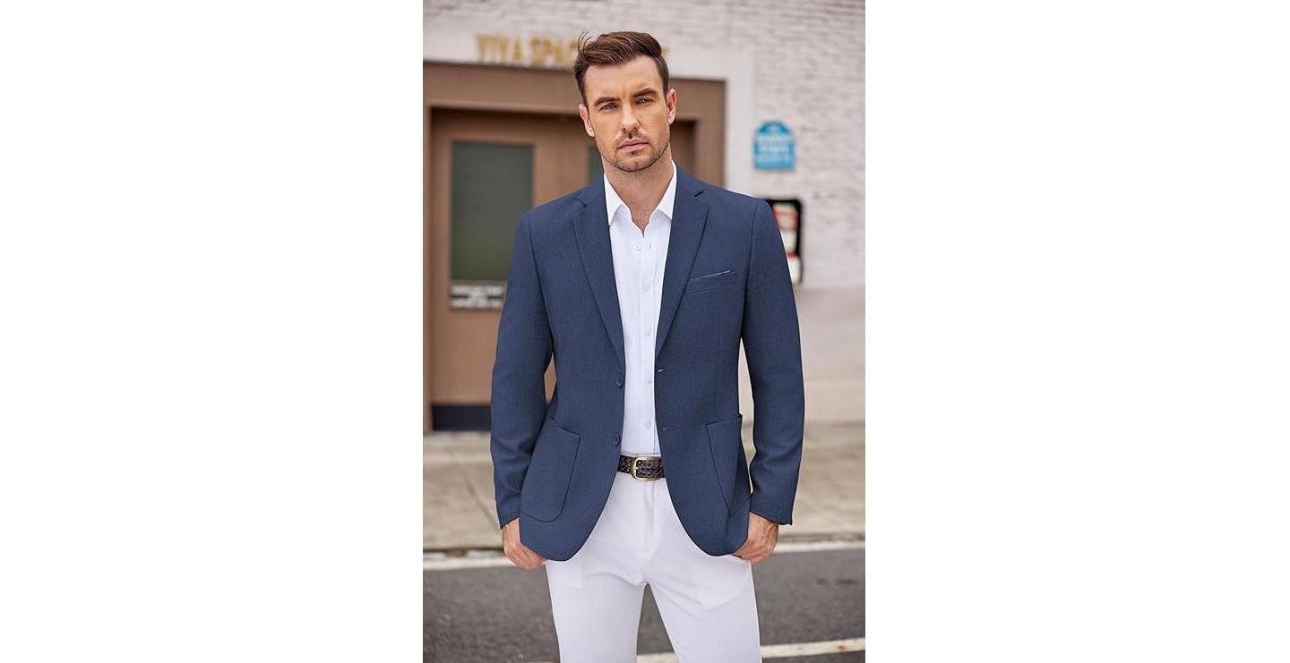 Мужской пиджак COOFANDY Casual Blazer Two Button Sport Coats Lightweight Printed Lining Suit Jacket Purple, цвет: Фиолетовый — фото 2