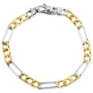 Pompeii3 Men's Figaro Link 14k Gold (12gram) or Platinum (19gram) 5.5mm Bracelet 8" - 1 of 4