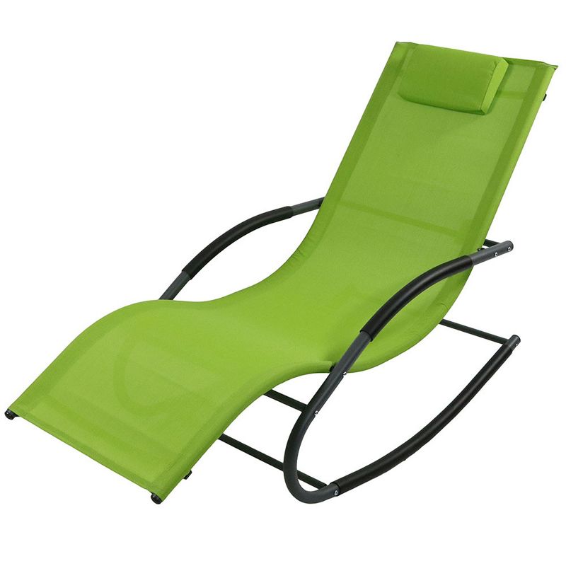 Sunnydaze Outdoor Patio and Lawn Wave Rocking Lounge Chair with Pillow, Green, 1 of 9