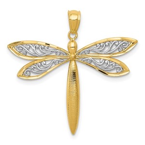 Black Bow Jewelry 14k Yellow Gold & White Rhodium 30mm Filigree Dragonfly Pendant - 1 of 4