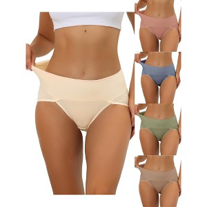 Allegra K Women's Ribbed High Waist Tummy Control Available 5 Packs in Plus Size Briefs - 1 of 4