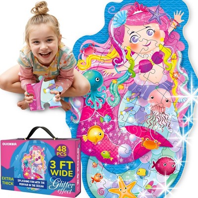 QUOKKA Glitter Giant Floor Puzzles for Kids Ages 3-5 - 2x3 Feet 48 Piece Puzzles for Toddlers 2-4 - Large Shaped Educational Kids Puzzles Ages 2-4