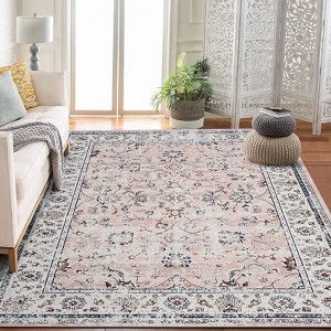 Coolmee Area Rugs for Living Room Washable Boho Floral Rug Indoor Carpet Vintage Rug Soft Non Slip Area Rug for Home Office - 1 of 4