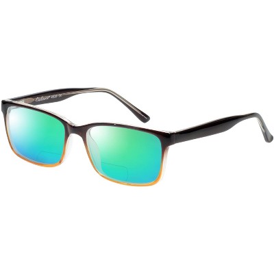 Enhance BIG&TALL EN4038 Mens Polarized Bi-Focal Sunglass Brown Fade Crystal 60mm Blue Mirror +1.00