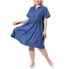 Agnes Orinda Women's Plus Size Chambray Babydoll Half Placket Elastic Back Button Shirt Dresses - 2 of 4
