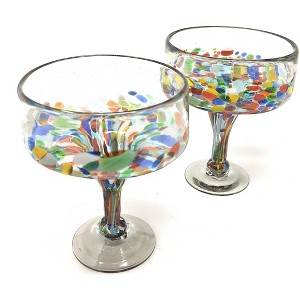 Dos Sueños Mexican Hand Blown Margarita Glasses - Confetti Carmen Design - 16oz - Set of 2 - 1 of 4