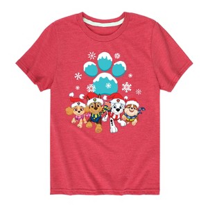 Boys' - Paw Patrol - Christmas Snowy Pawprint Skye Chase Marshall Rubble Short Sleeve Graphic T-Shirt - 1 of 4
