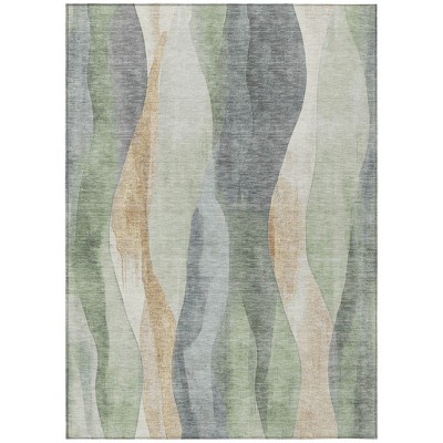 Artichoke Green And Gray Abstract Washable Indoor Outdoor Area Rug