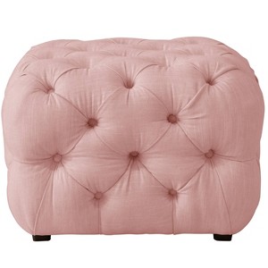 Tufted Cube Ottoman in Linen Blush Pink - Skyline Furniture
