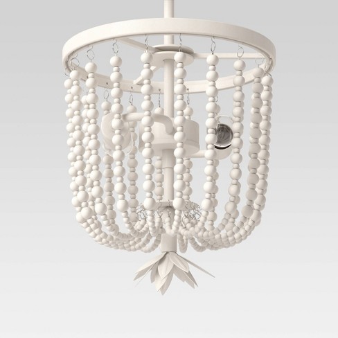 Small Wooden Beads Chandelier Beige, Small White Wood Bead Chandelier