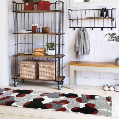 Handmade Red and Gray Geometric Tufted Kids Runner Rug