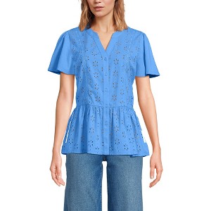 Lands' End Women's Short Sleeve Mixed Media Eyelet Top - 1 of 4