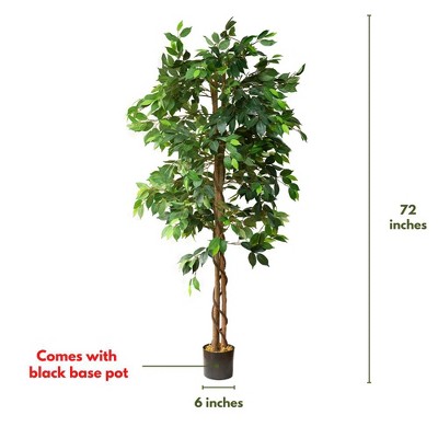 72" Tall Artificial Ficus Silk Tree in Black Pot