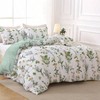 Queen Size Reversible Floral Duvet Cover Set with Zipper, 3 Pieces Botanical Microfiber Bedding with 4 Ties - 2 of 3