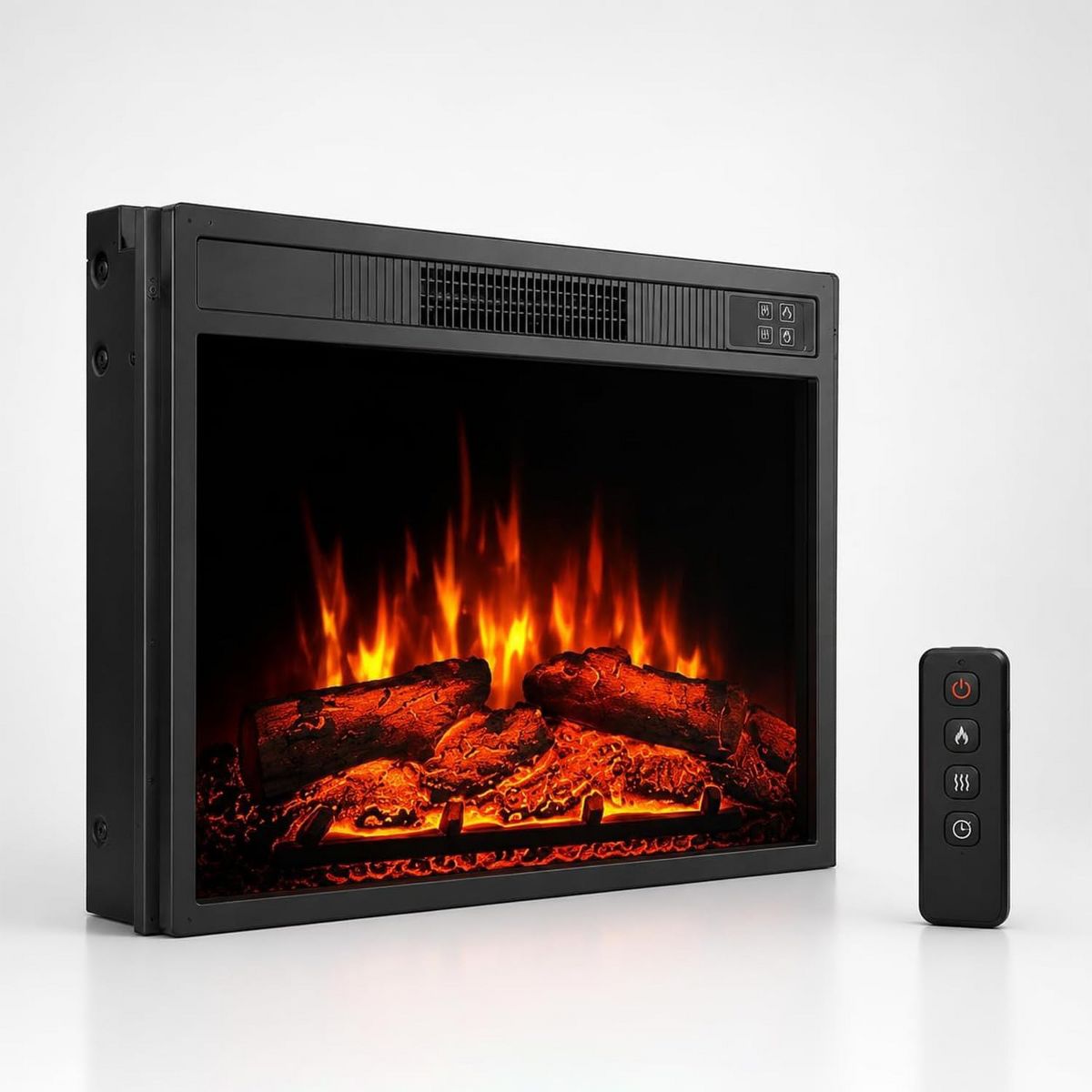 23" Recessed Electric Fireplace, 1500 W Built-In Heater box Heater for Indoor Wall Installation, Remote Control 3 Flame, 0.5-9 H Timer