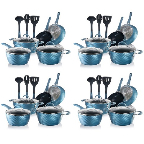Nutrichef Nccw11bd 44 Piece Nonstick Ceramic Coating Diamond Pattern  Kitchen Cookware Pots And Pan Set With Lids And Utensils, Royal Blue :  Target