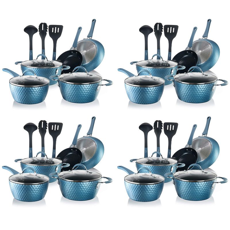 NutriChef NCCW11BD 44 Piece Nonstick Ceramic Coating Diamond Pattern Kitchen Cookware Pots and Pan Set with Lids and Utensils, Royal Blue, 1 of 6