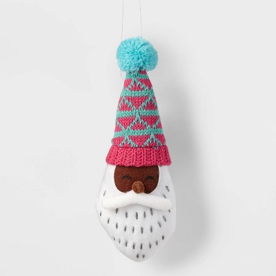 Fabric Santa Head with Knit Hat Christmas Tree Ornament Pink/Blue - Wondershop™