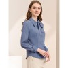 INSPIRE CHIC Women's Peter Pan Collar Bow Tie Neck Puff Long Sleeve Workwear Button Blouses - 4 of 4