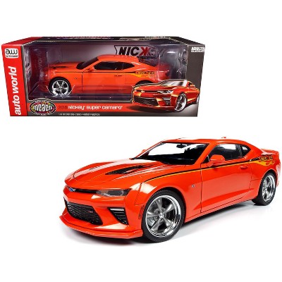 2016 Chevrolet Nickey Super Camaro Hugger Orange with Stripes and Flames "Muscle Car & Corvette Nationals" (MCACN) 1/18 Diecast Model Car by Autoworld