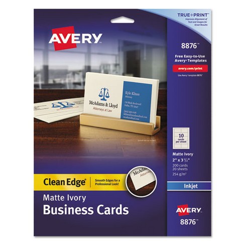 Avery True Print Clean Edge Business Cards, Inkjet, 2 X 3.5, Ivory, 200 