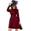 Women's 2025 Long Sleeve Mini Sweater Dress Crewneck Ribbed Knit a Line Pleated Swing Short Dresses - 2 of 4