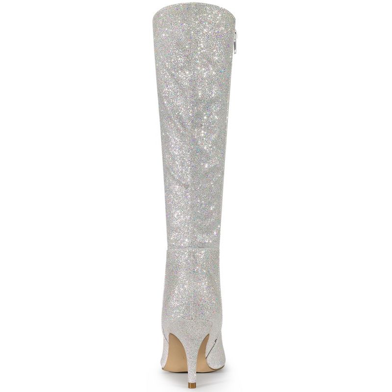 Allegra K Women's Pointy Toe Sparkle Glitter Stiletto Heel Knee High Boots, 3 of 7