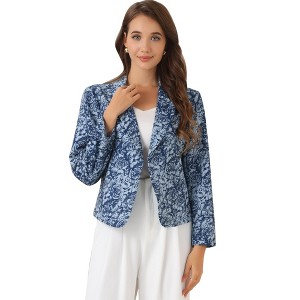 INSPIRE CHIC Women's Open Front Office Long Sleeve Lightweight Printed Floral Crop Suit Blazer - 1 of 4