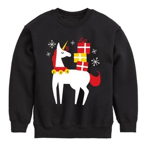 Boys' - Instant Message - Christmas Unicorn Graphic Long Sleeve Fleece Sweatshirt - 1 of 4
