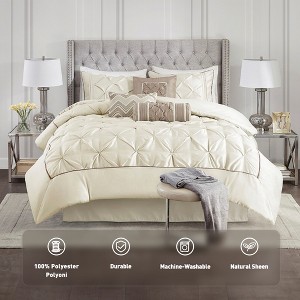 7 Pcs Faux Silk Bedding Set, Solid Color RIAB Royal Style Comforter Set, Tufted Dimensional Design Smooth Edge Comforter with Matching Pillow Cases - 1 of 4