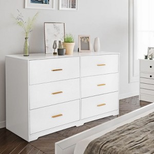 6 Drawers Dresser, Modern Closet Dressers Chest of Drawers with Metal Handle, Wooden Dresser Organizer for Bedroom, Living Room, Hallway - 1 of 4