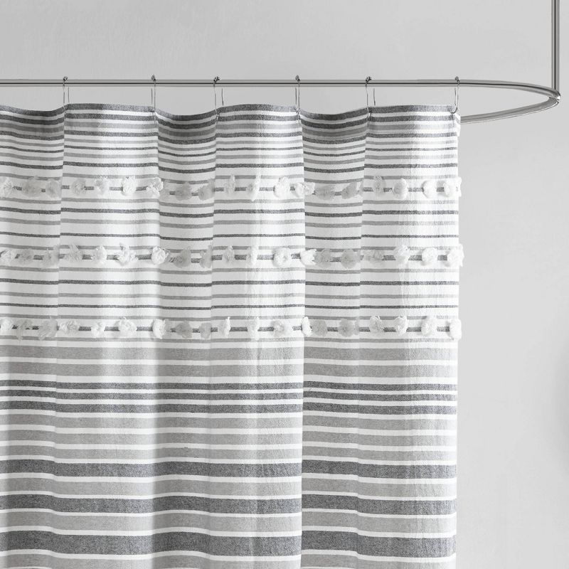 Corey Cotton Yarn Dye Shower Curtain with Pom-Poms Gray, 2 of 5