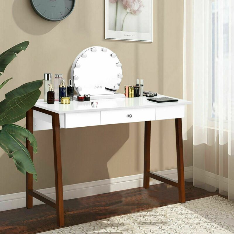 Costway Computer Desk Laptop PC Writing Table Makeup Vanity Table w/Drawer and Wood Legs, 3 of 11