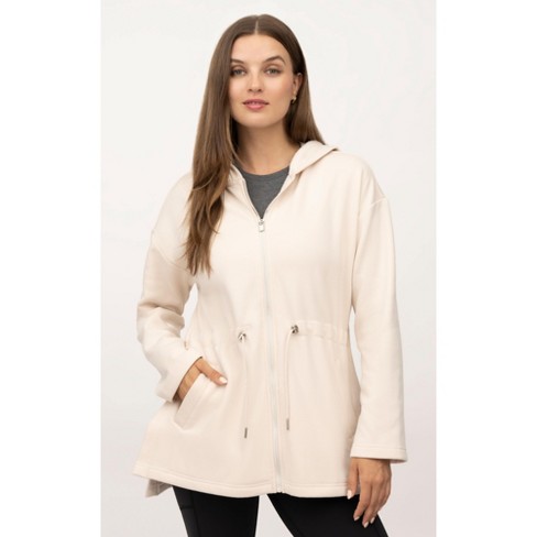Yogalicious Womens Cloud Plush Holmby Hills Oversized Long Line Zip Hooded  Cinch Waist Jacket - Crystal Gray - Small : Target