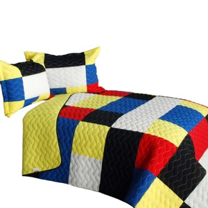 Slickblue Full/Queen 3 PC Quilt Set, Vermicelli-Quilted TC Fabric, Plaid Design, 13 Color Options, 90.5"x90.5" - 1 of 4