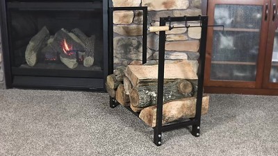 Black Steel Indoor/Outdoor Firewood Log Rack with Protective Cover