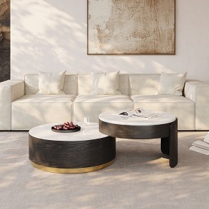 POVISON Lift-top Modern Nesting Coffee Table Set Of 2, White Sintered Stone Coffee Table Set For Living Room, 31.49'', Black - 1 of 4