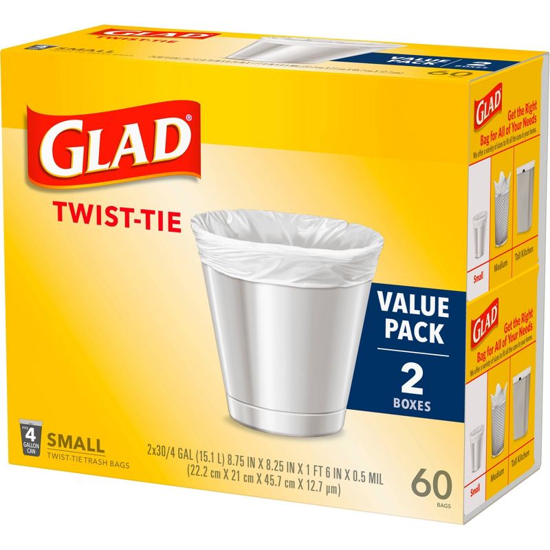 Glad Small Trash Bags 4 Gallon Twist Tie Value Pack - White - 60ct, 6 of 11
