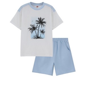 Boy Casual Summer T-Shirt and Shorts Sets Hawaiian Outfit Kid Leaves Prinfted Short Sleeve Shirt Top shorts Suits - 1 of 3