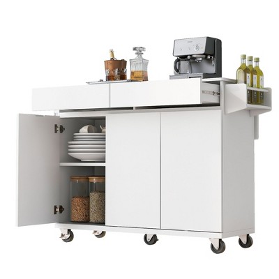 NicBex 2 Drawer Rolling Kitchen Island Cart with 2 Cabinets and Drop Leaf,Kitchen Island on Wheels with Spice Rack,Island Table for Kitchen
