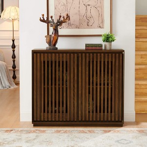 ORRD Mid-Century Fluted Sideboard w/2 Outlets, Walnut Storage Cabinet for Living Room, Dining Room & Hallway - 1 of 4