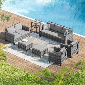 Sonkuki 7 Pieces Outdoor Furniture Set with Side Table, Patio Chair with Washable Cushion - 1 of 4